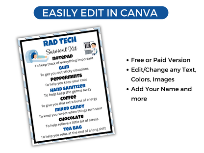 Editable Radiology Tech Survival Kit Gift Tags