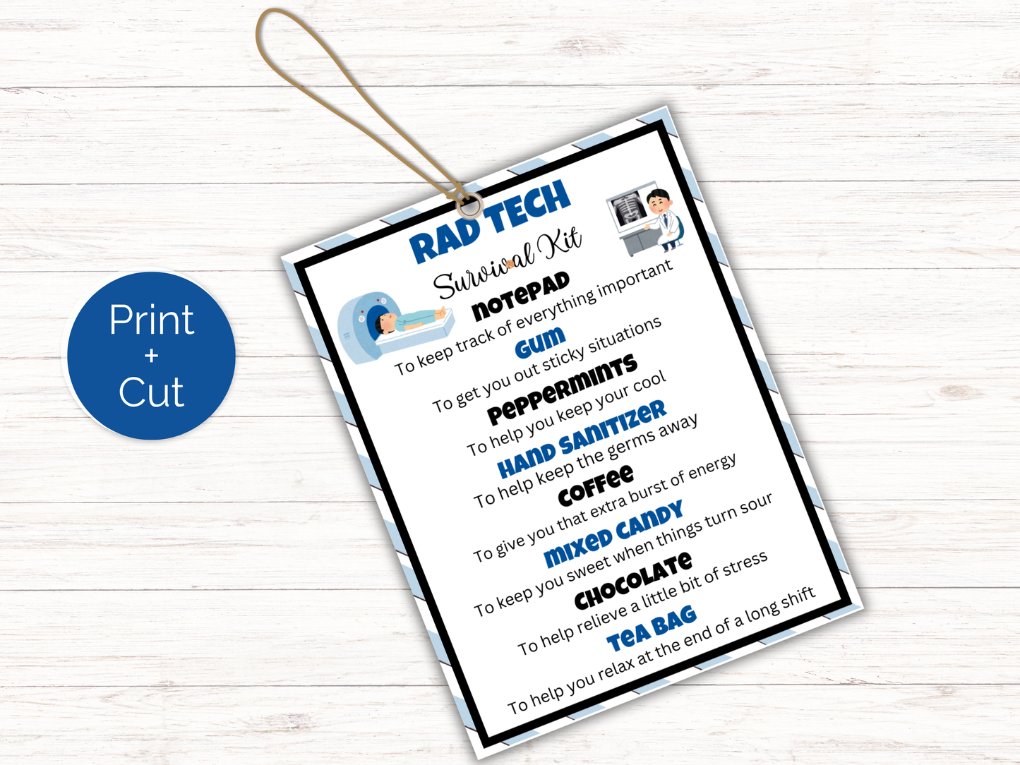 Editable Radiology Tech Survival Kit Gift Tags