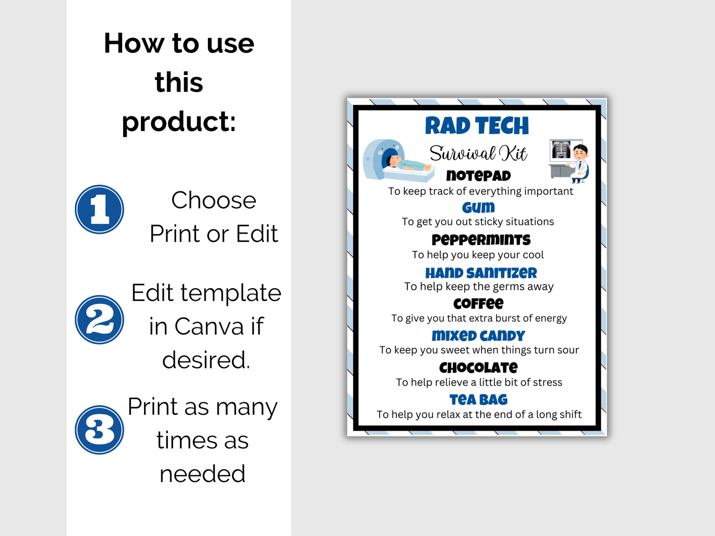 Editable Radiology Tech Survival Kit Gift Tags