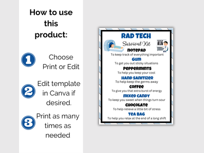 Editable Radiology Tech Survival Kit Gift Tags