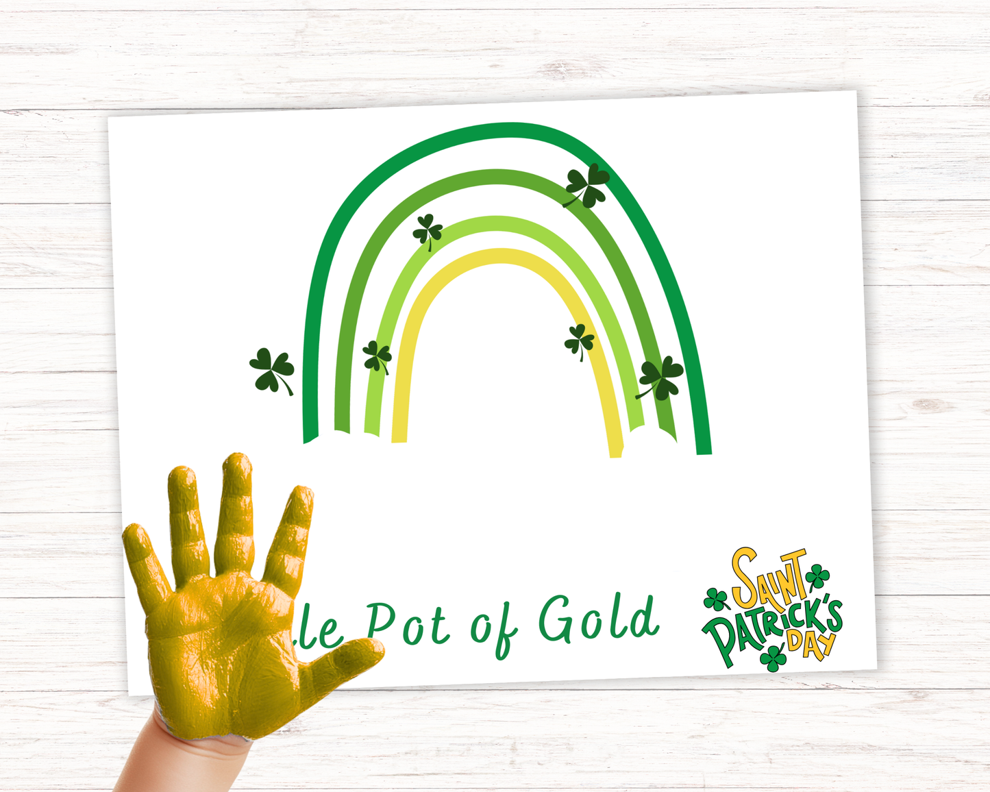 St Patricks Day Gold Rainbow Handprint Art