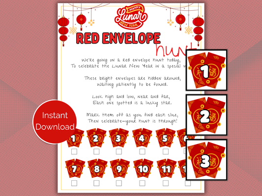 Red Envelope Scavenger Hunt for kids