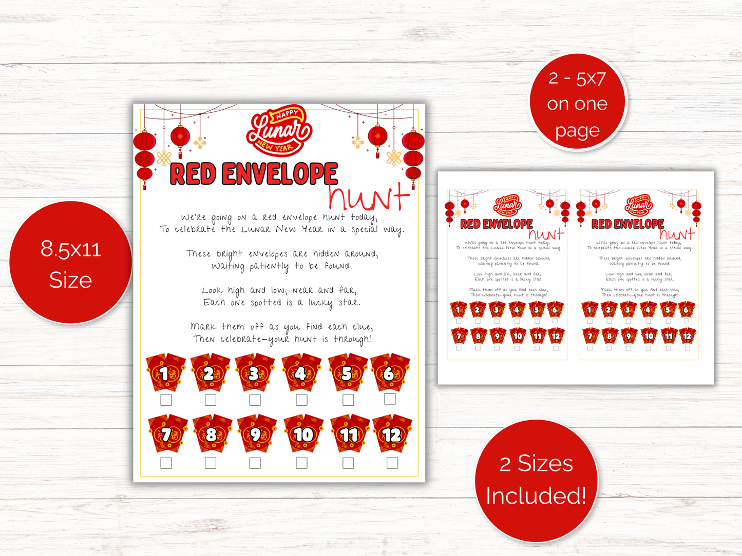 Red Envelope Scavenger Hunt for kids