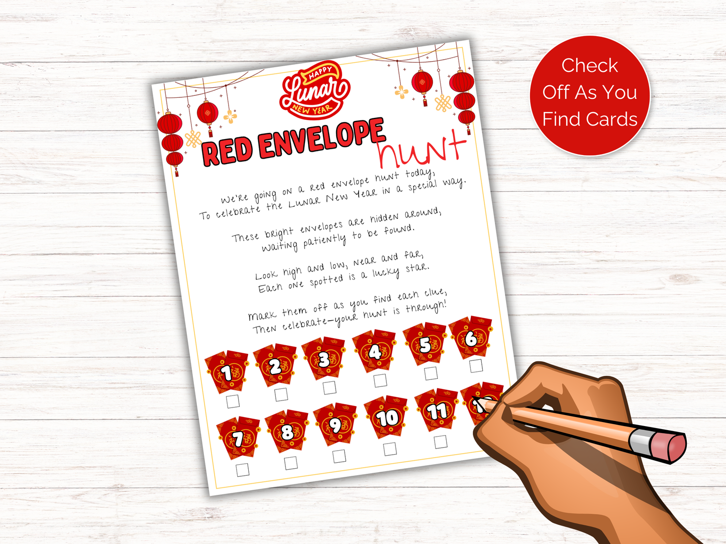 Red Envelope Scavenger Hunt for kids