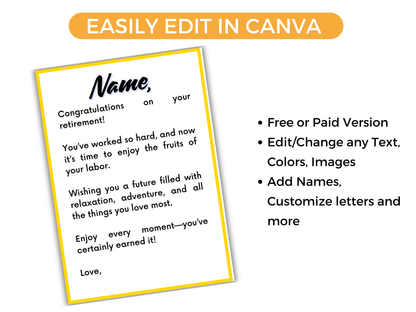 Retirement Gift Card Book Editable or Printable