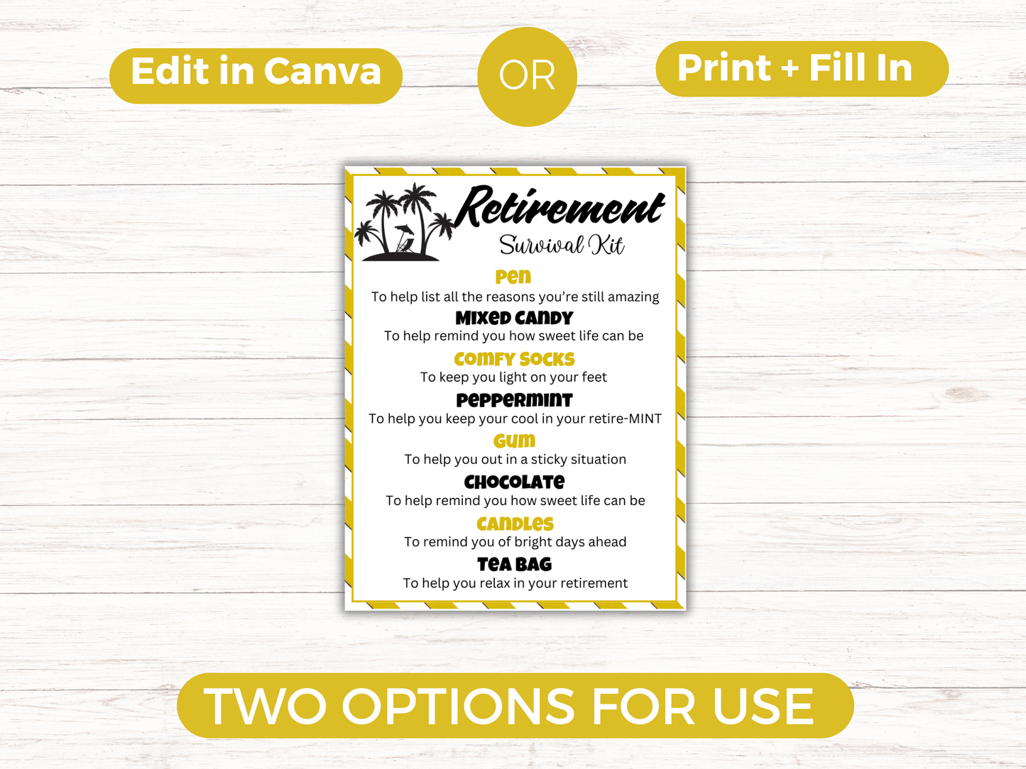 Editable Retirement Survival Kit Gift Tag