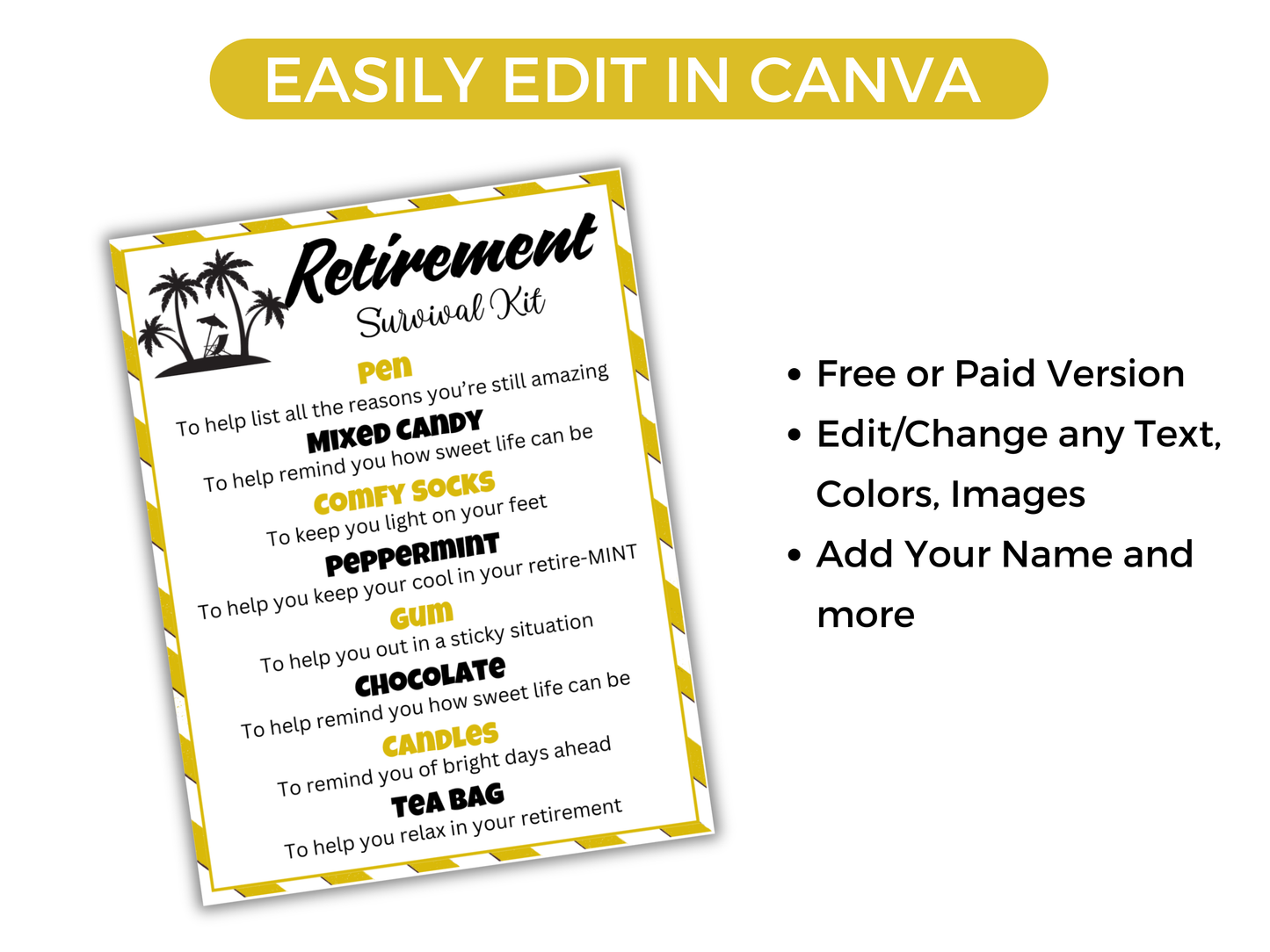 Editable Retirement Survival Kit Gift Tag