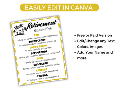 Editable Retirement Survival Kit Gift Tag