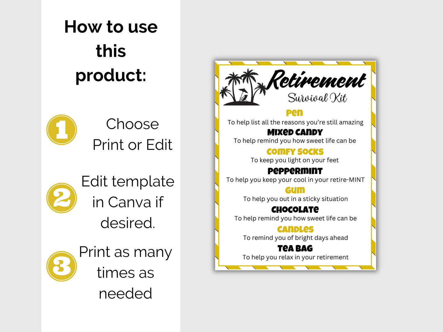 Editable Retirement Survival Kit Gift Tag