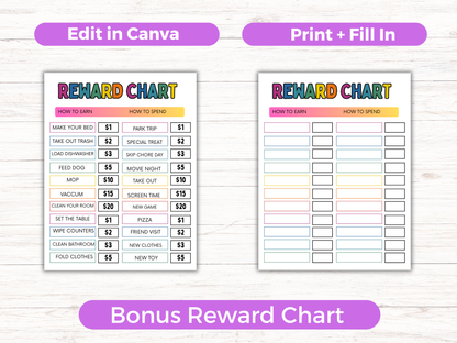 Editable Kids Reward Bucks
