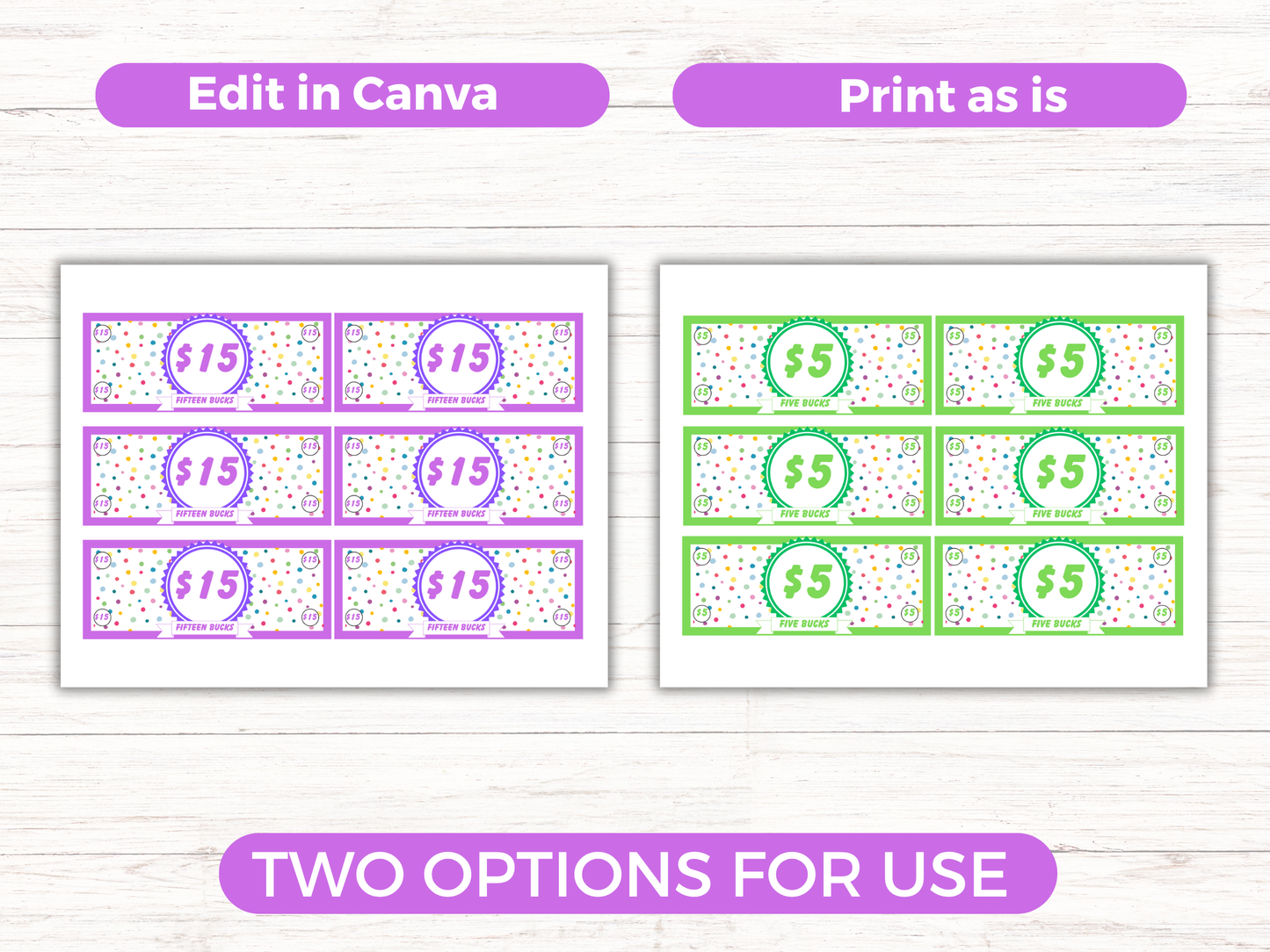 Editable Kids Reward Bucks