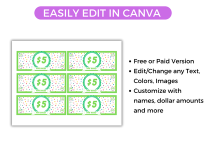 Editable Kids Reward Bucks