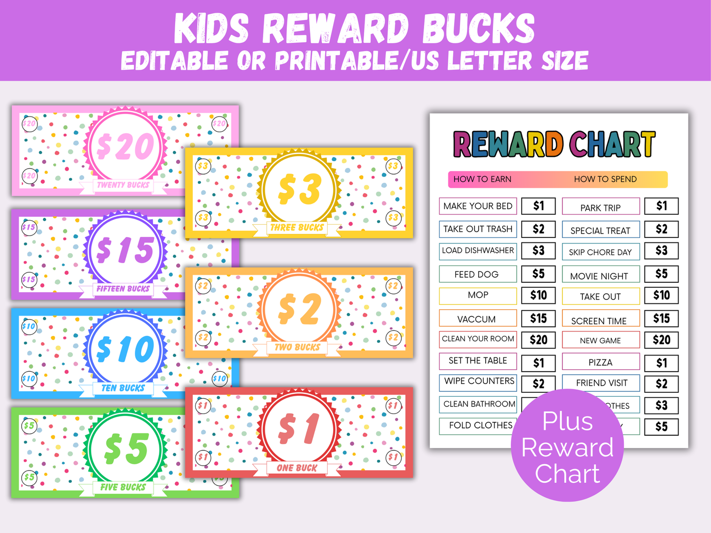 Editable Kids Reward Bucks