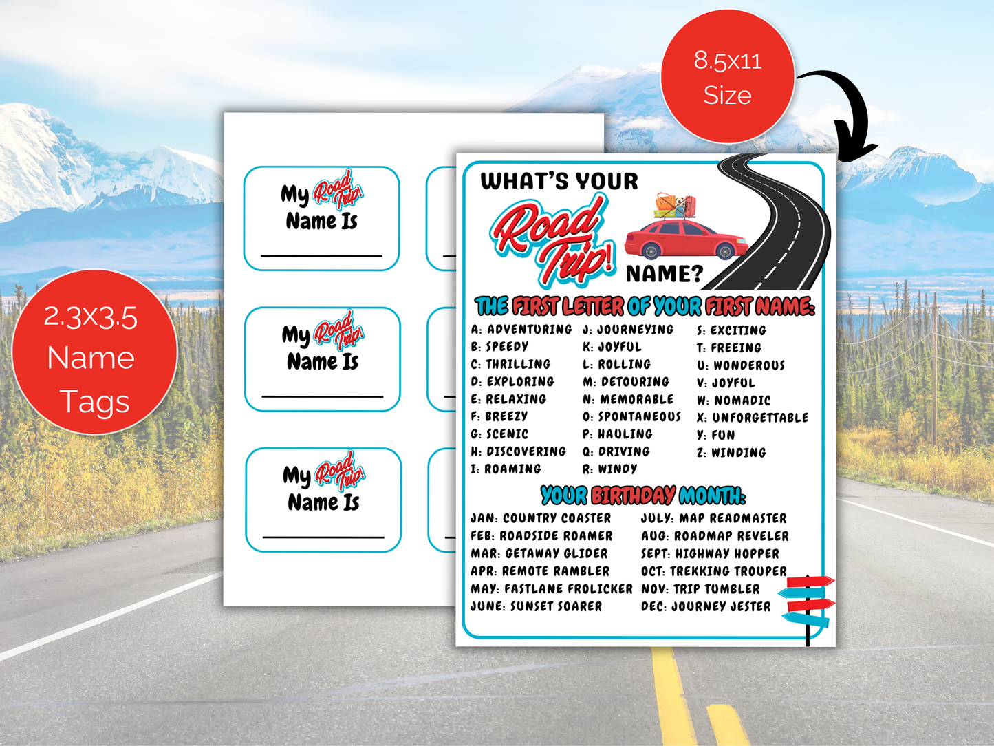 What's Your Road Trip Name Game + Name Tags