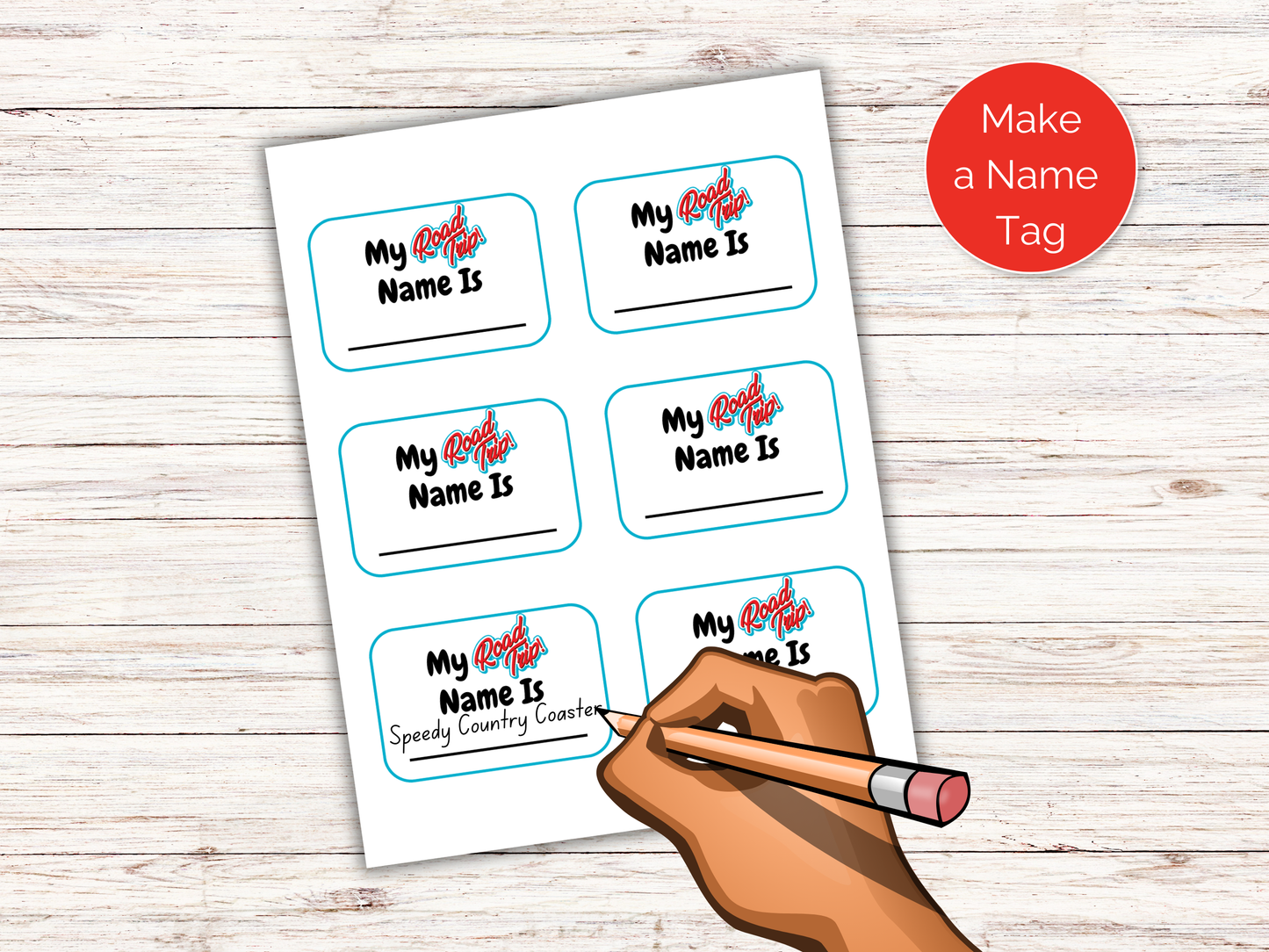 What's Your Road Trip Name Game + Name Tags