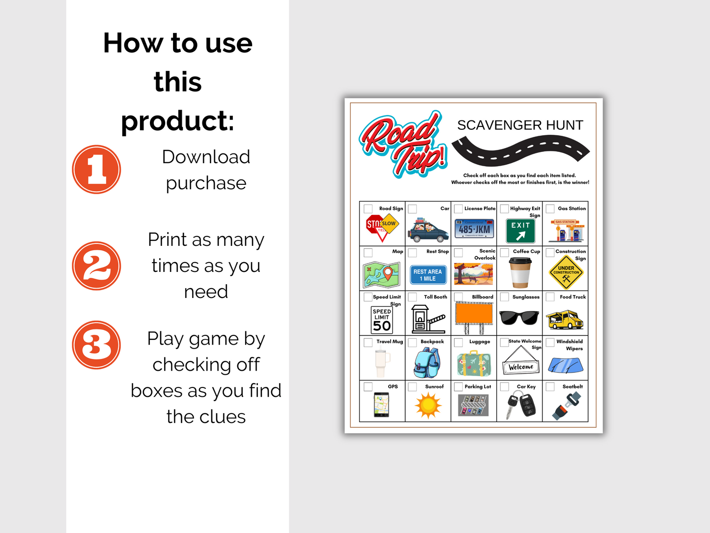 Road Trip Scavenger Hunt for kids
