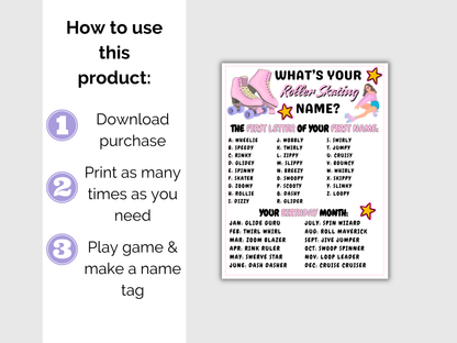 What's Your Roller Skating Name Game + Name Tags