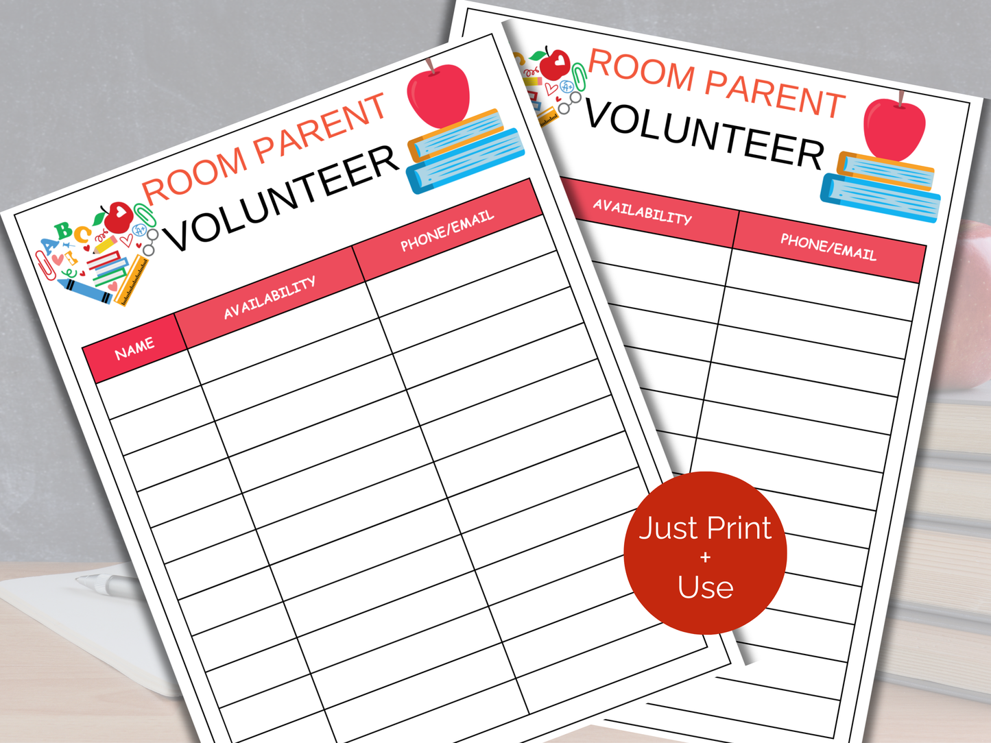 Room Parent Volunteer Sign Up Sheet