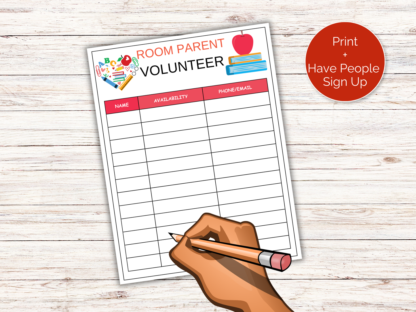 Room Parent Volunteer Sign Up Sheet