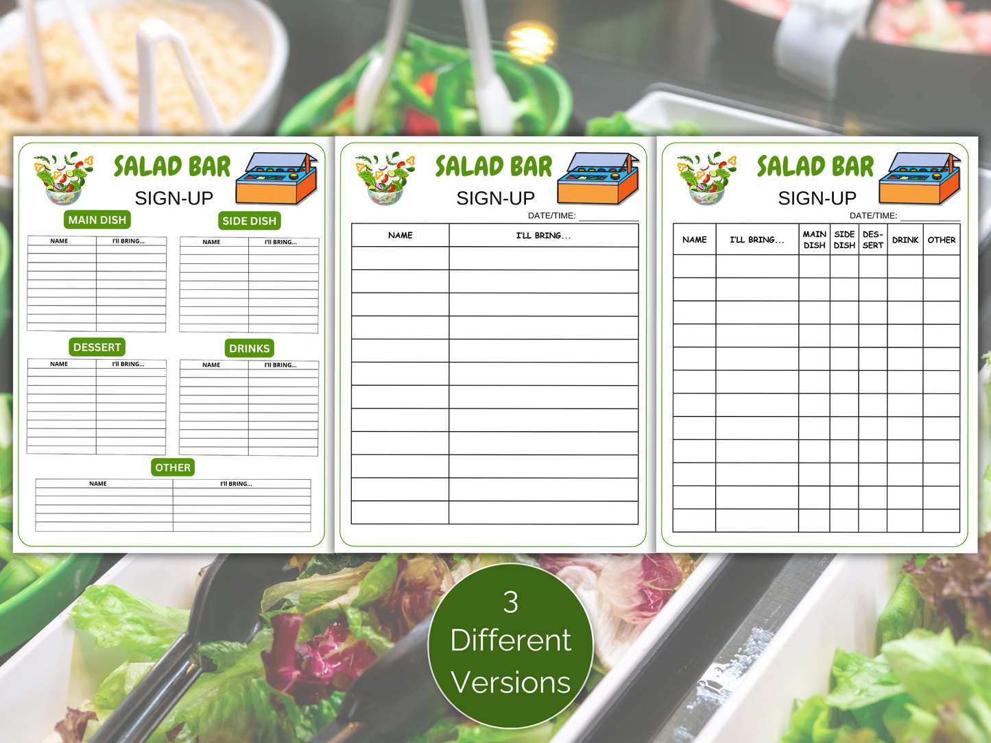Salad Bar Sign Up Sheet