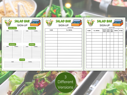 Salad Bar Sign Up Sheet