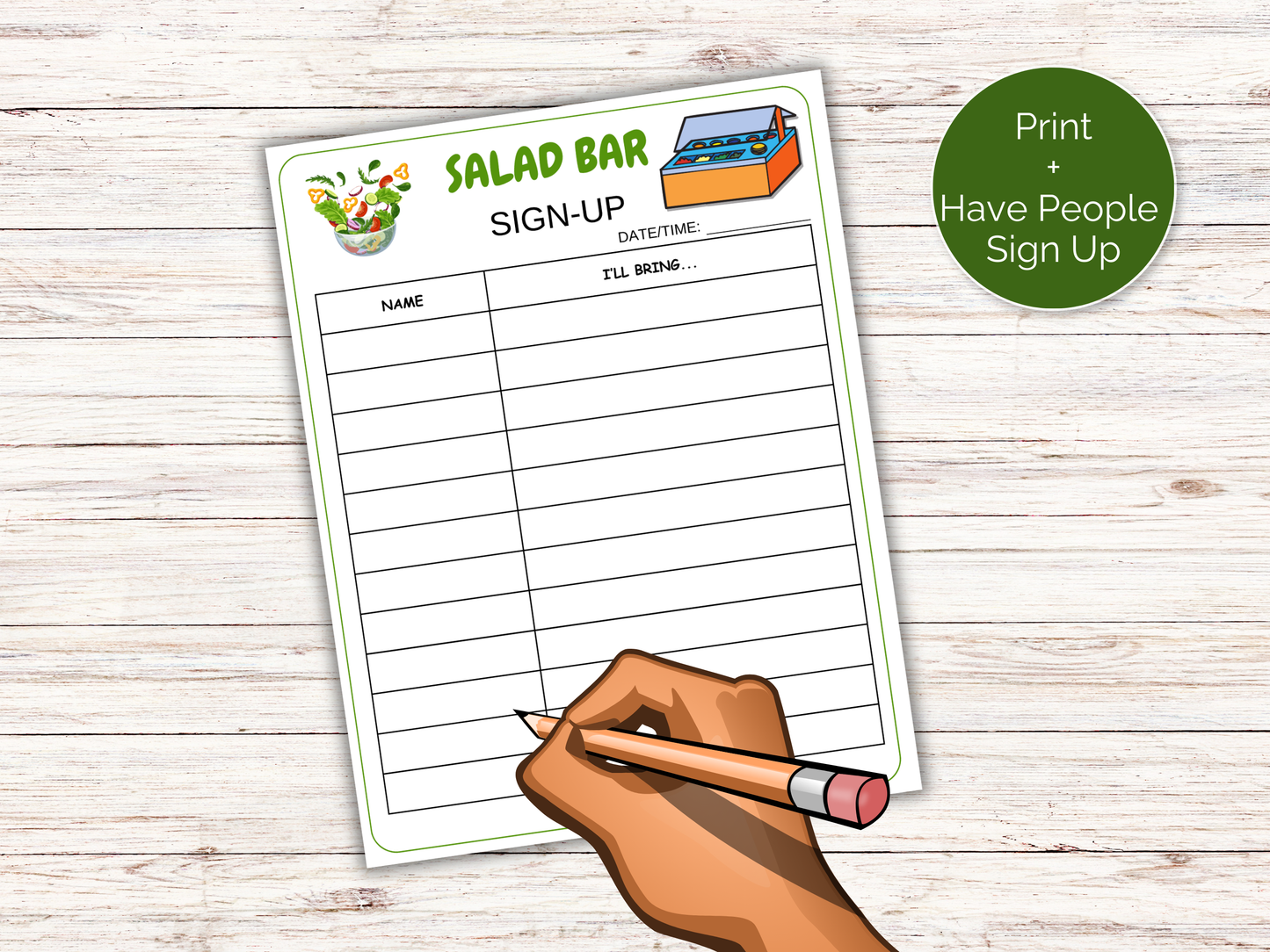 Salad Bar Sign Up Sheet