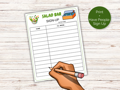 Salad Bar Sign Up Sheet