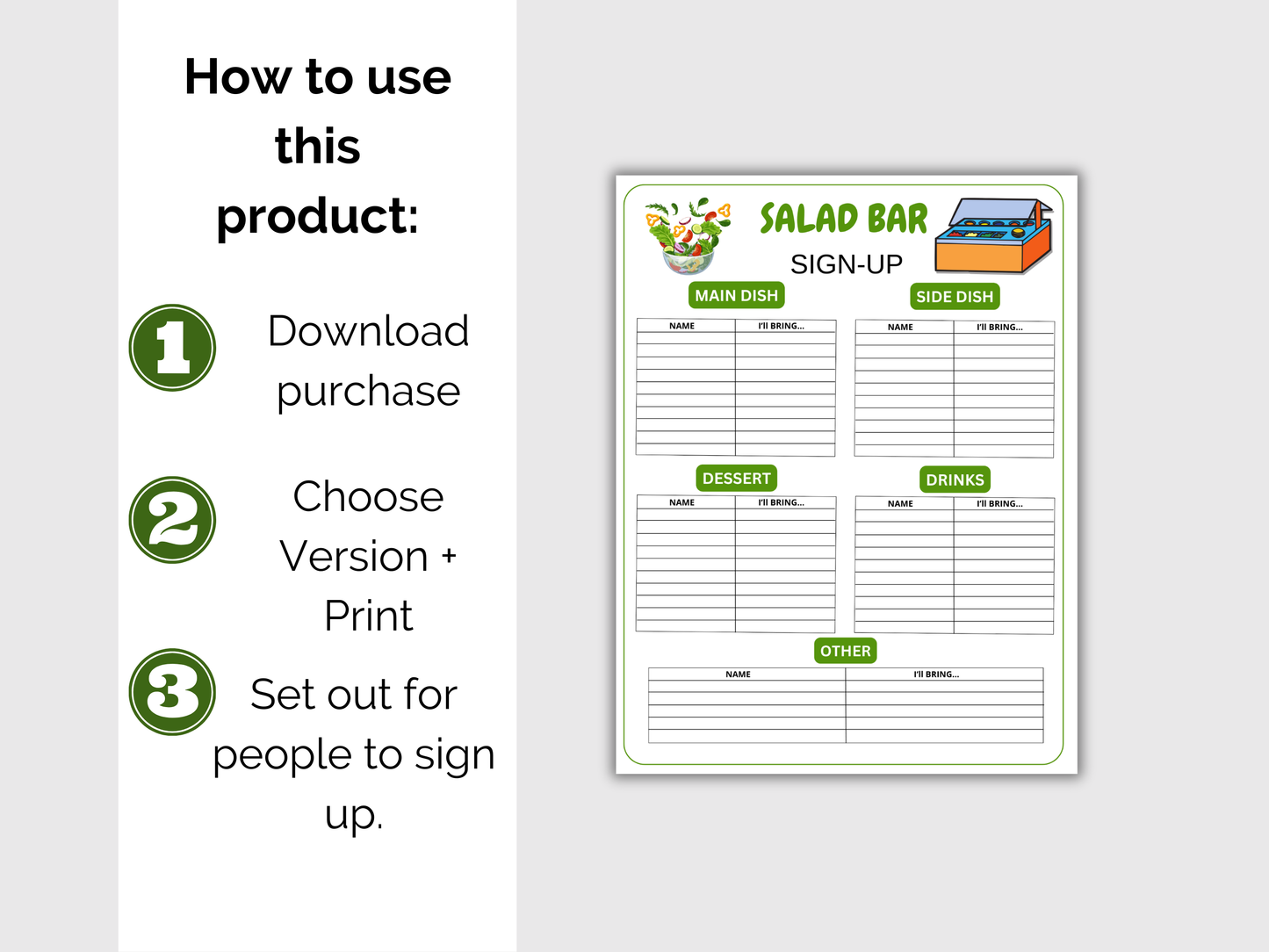 Salad Bar Sign Up Sheet