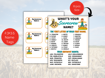 What's Your Scarecrow Name Game + Name Tags