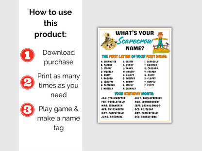 What's Your Scarecrow Name Game + Name Tags