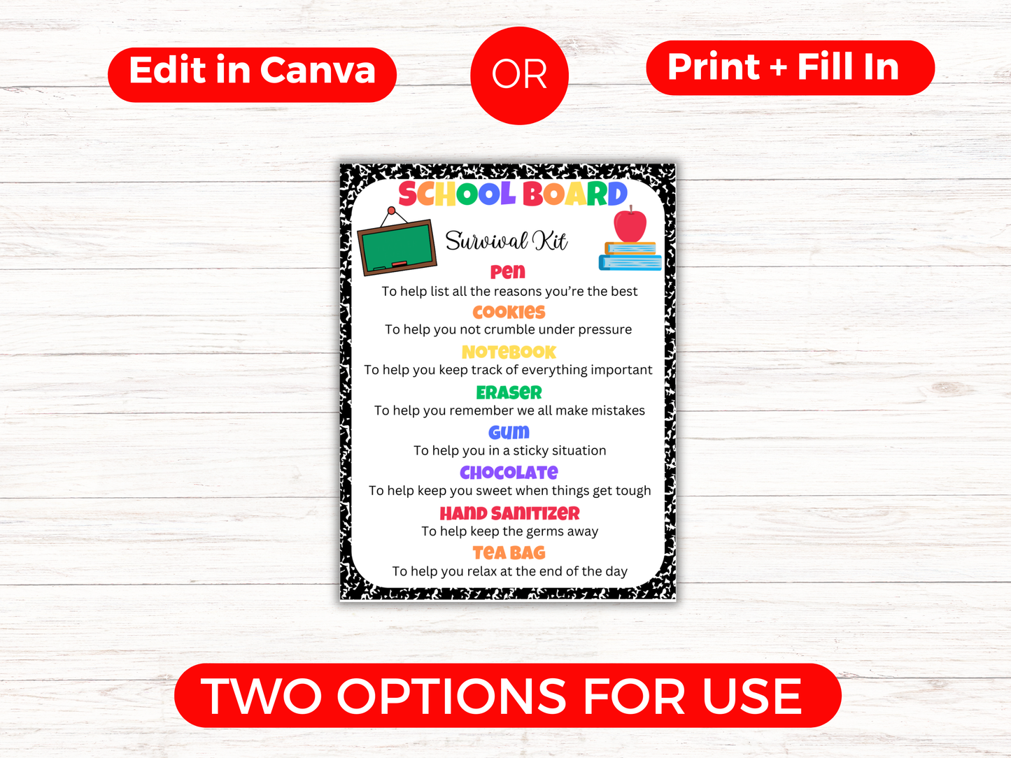 Editable School Board Survival Kit Gift Tags