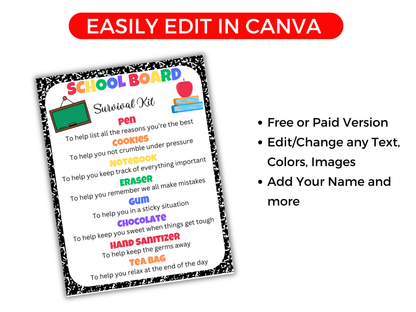Editable School Board Survival Kit Gift Tags