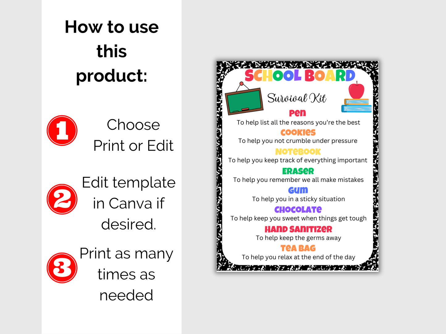 Editable School Board Survival Kit Gift Tags