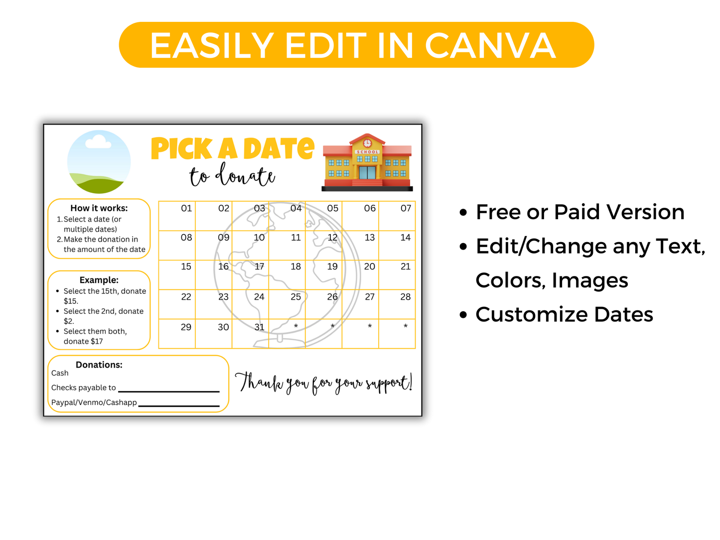 Editable School Pick A Date