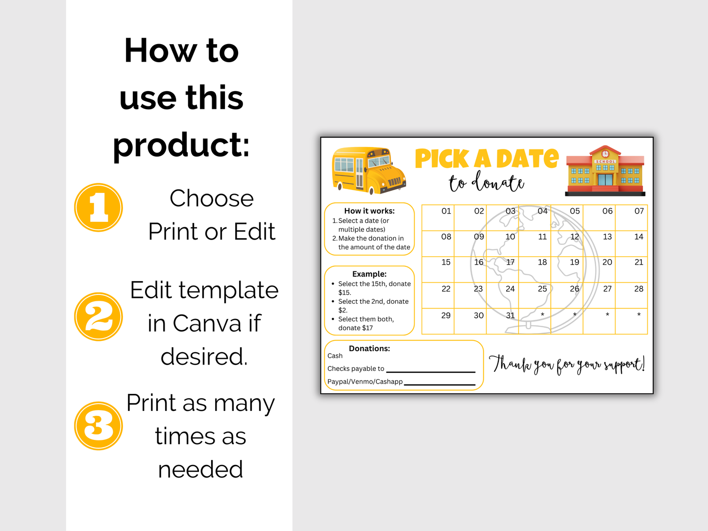 Editable School Pick A Date