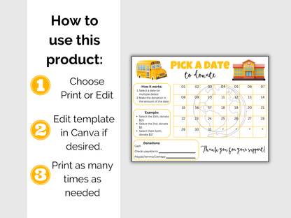 Editable School Pick A Date
