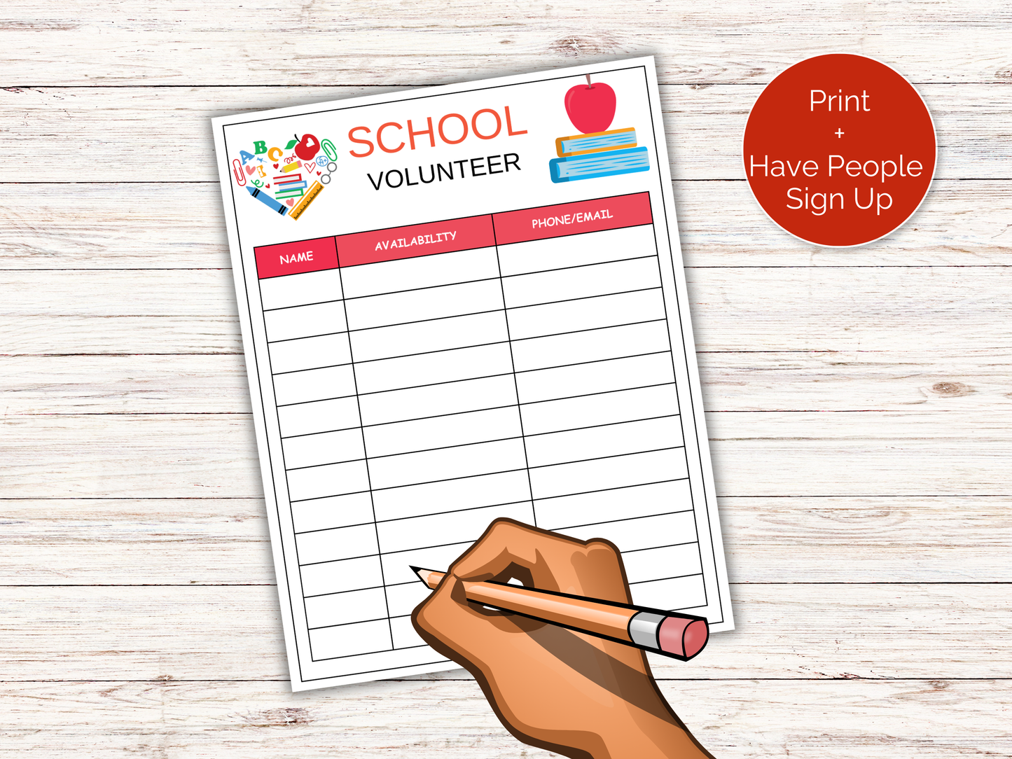 School Volunteer Sign Up Sheet