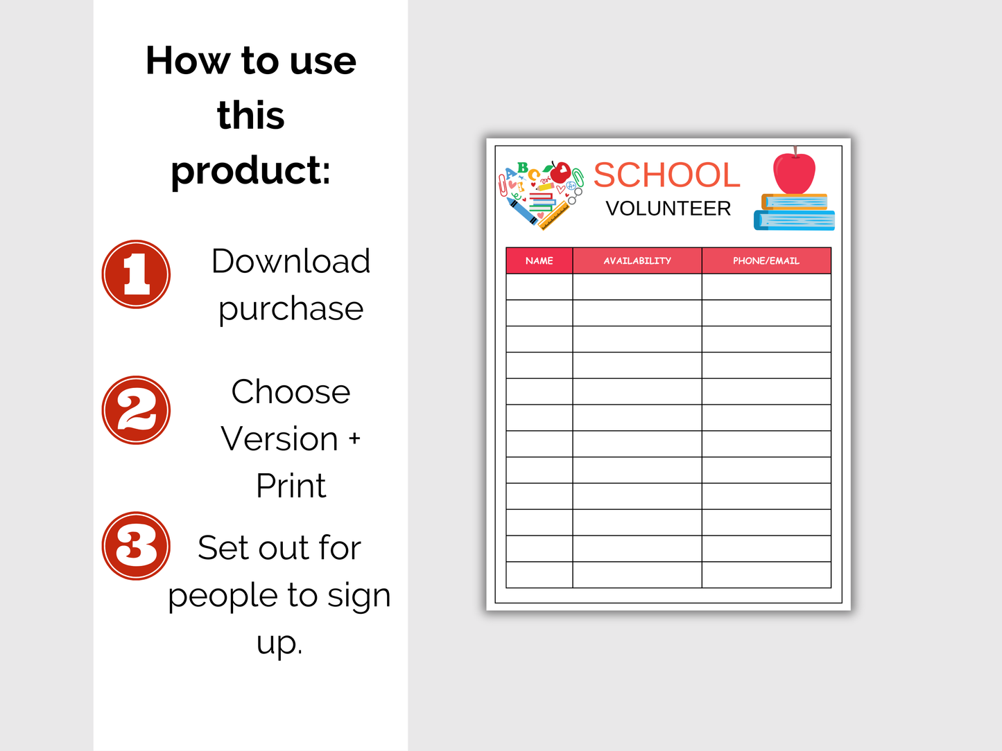 School Volunteer Sign Up Sheet