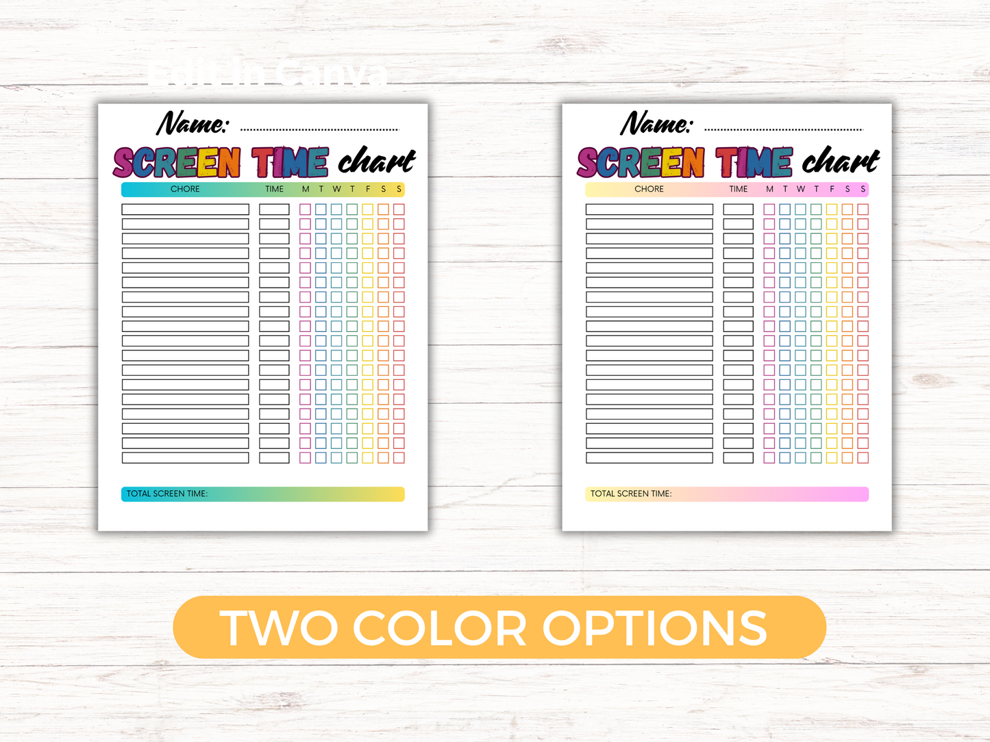 Editable Screen Time Checklist