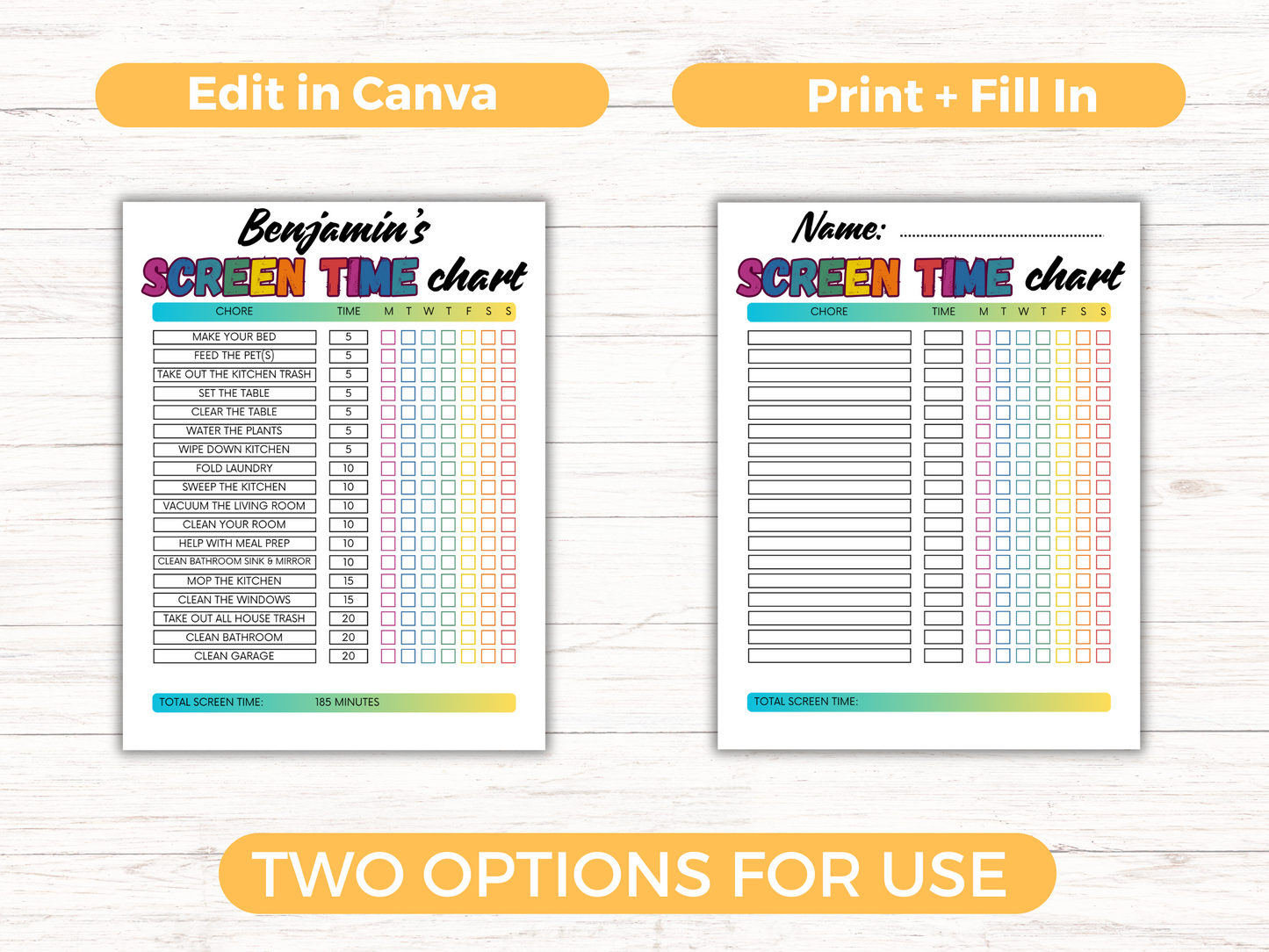 Editable Screen Time Checklist