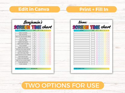 Editable Screen Time Checklist