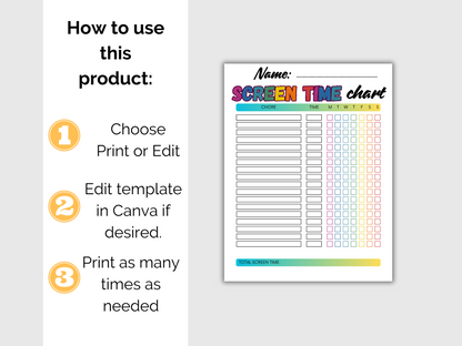 Editable Screen Time Checklist