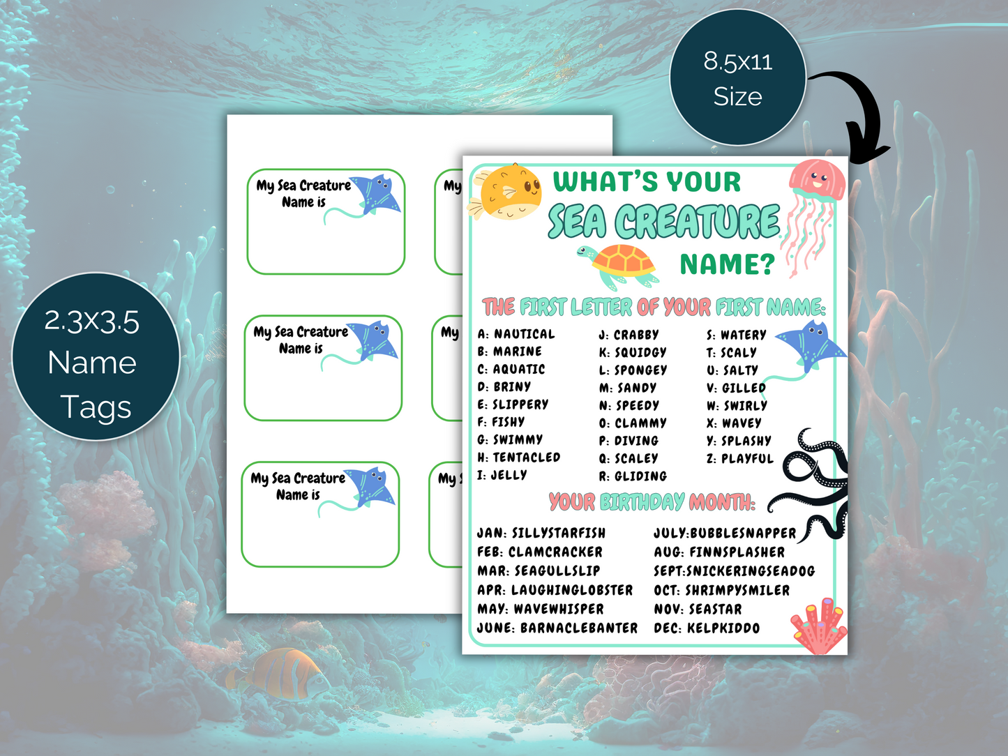 What's Your Sea Creature Name Game + Name Tags