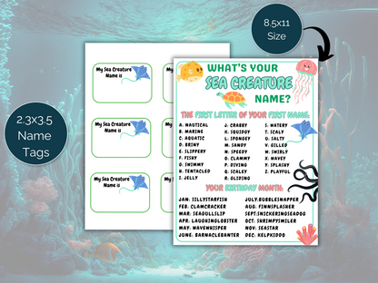 What's Your Sea Creature Name Game + Name Tags