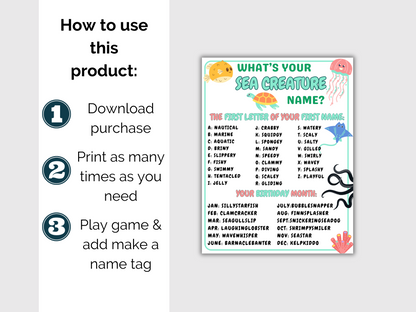 What's Your Sea Creature Name Game + Name Tags