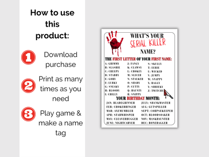 What's Your Serial Killer Name Game + Name Tags