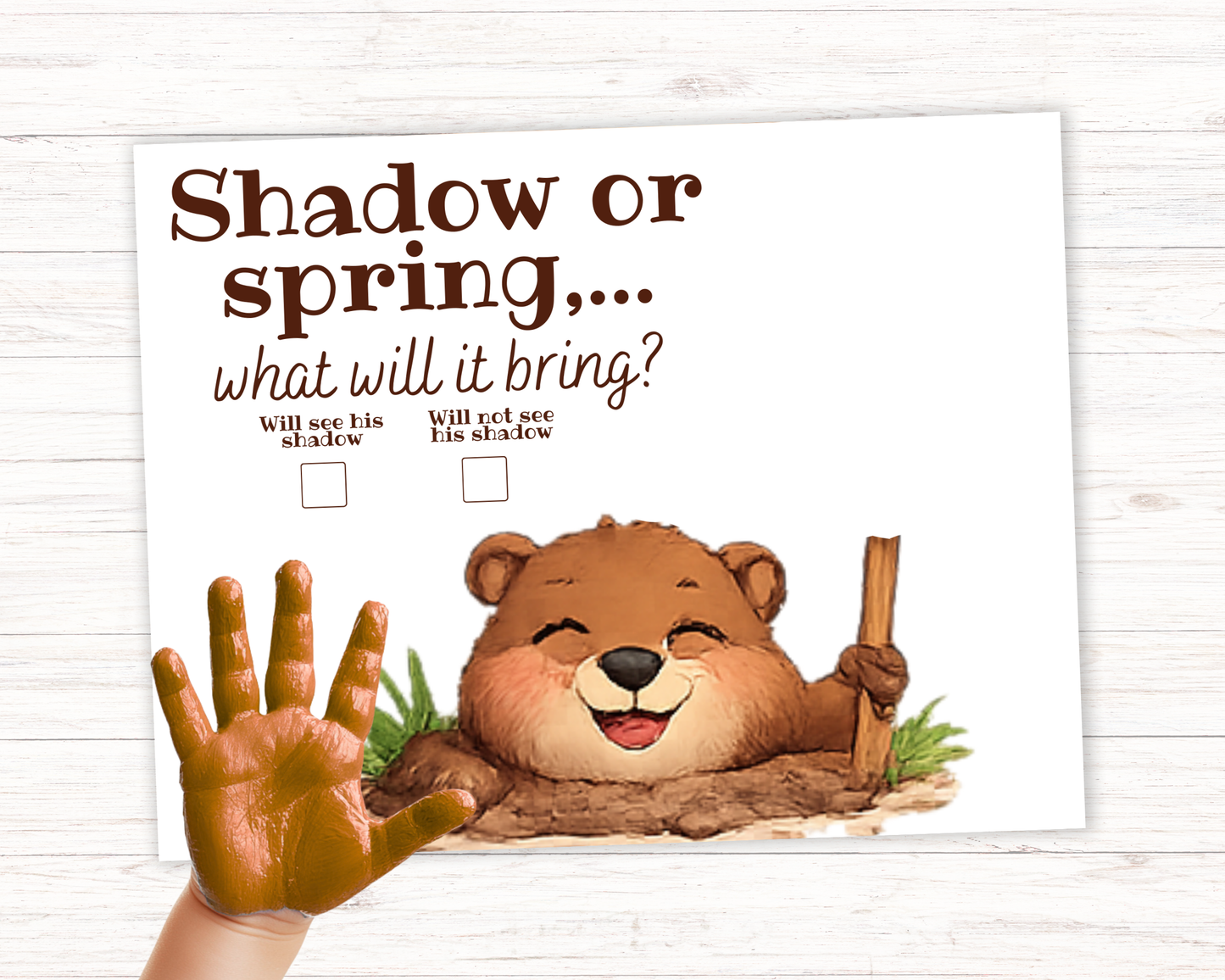Groundhog Day Handprint Art, "Spring or Winter"