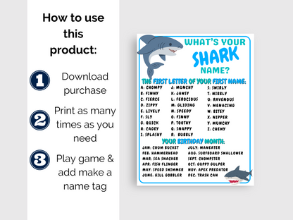 What's Your Shark Name Game + Name Tags