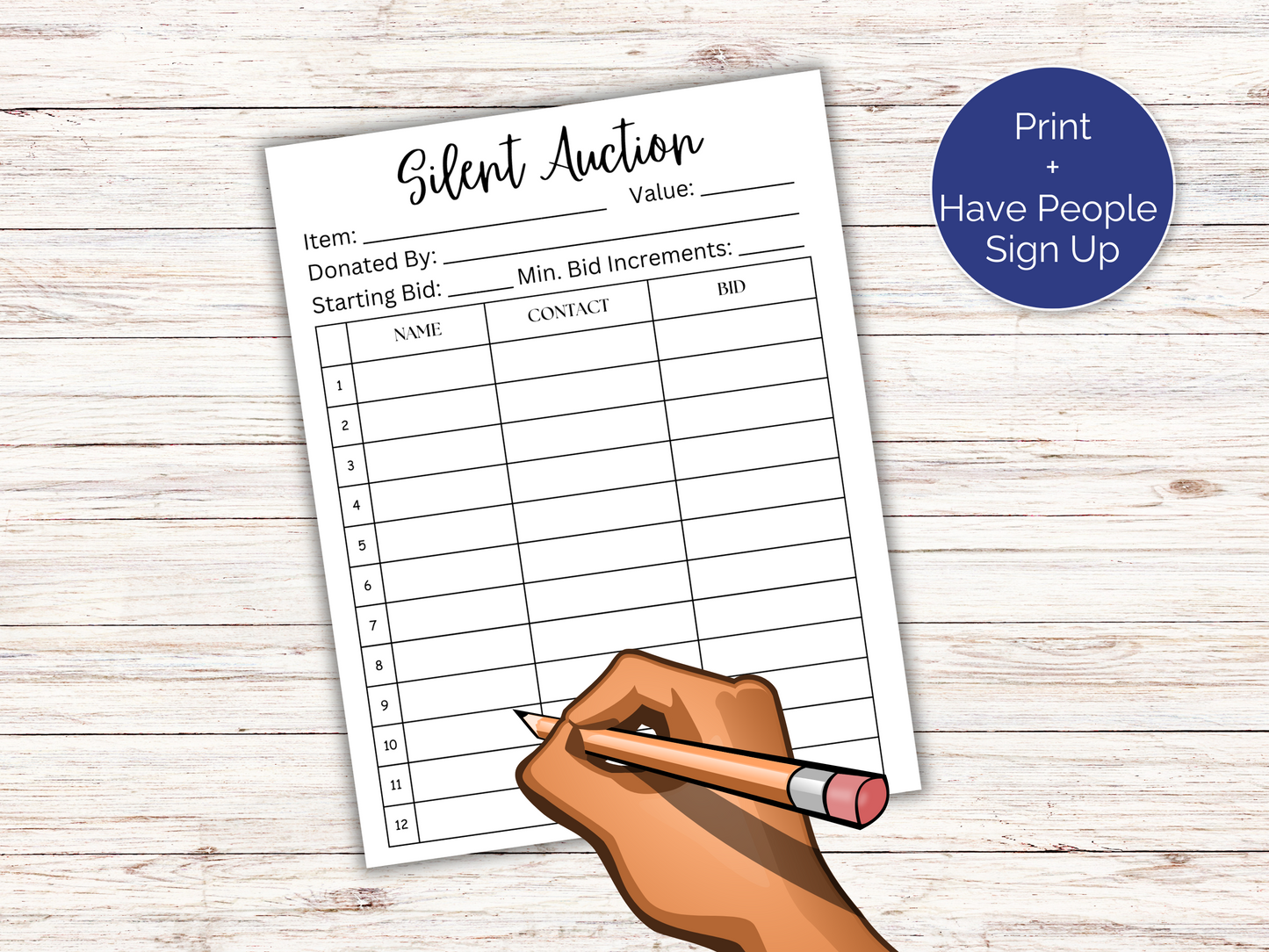 Editable Silent Auction Bid Sheet