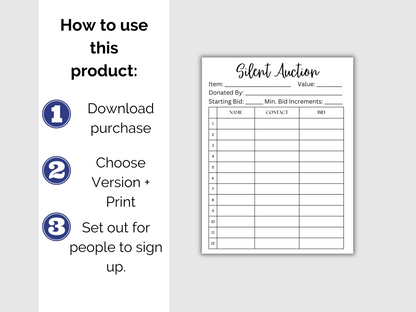 Editable Silent Auction Bid Sheet